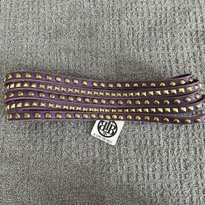 B-Low The Belt Purple Leather Gold Studded Belt XL (NWT)